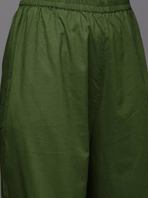 Women Green Bandhani Printed Thread Work Kurta with Sharara & With Dupatta 3