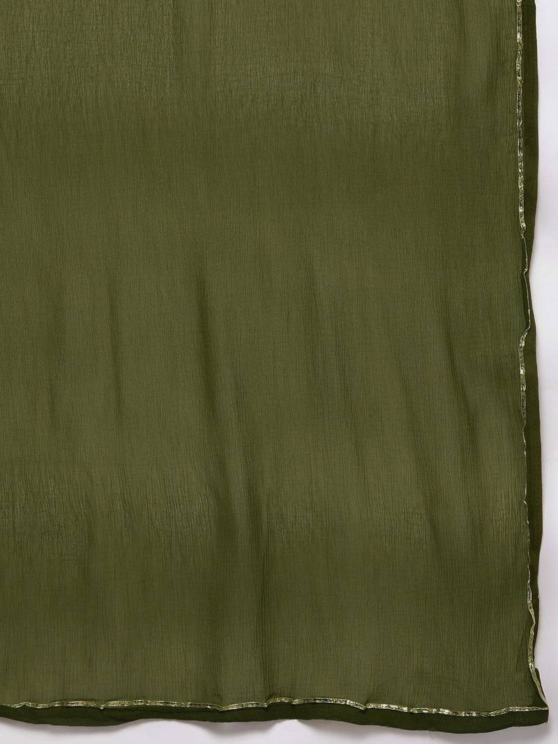 Women Green Bandhani Printed Thread Work Kurta with Sharara & With Dupatta