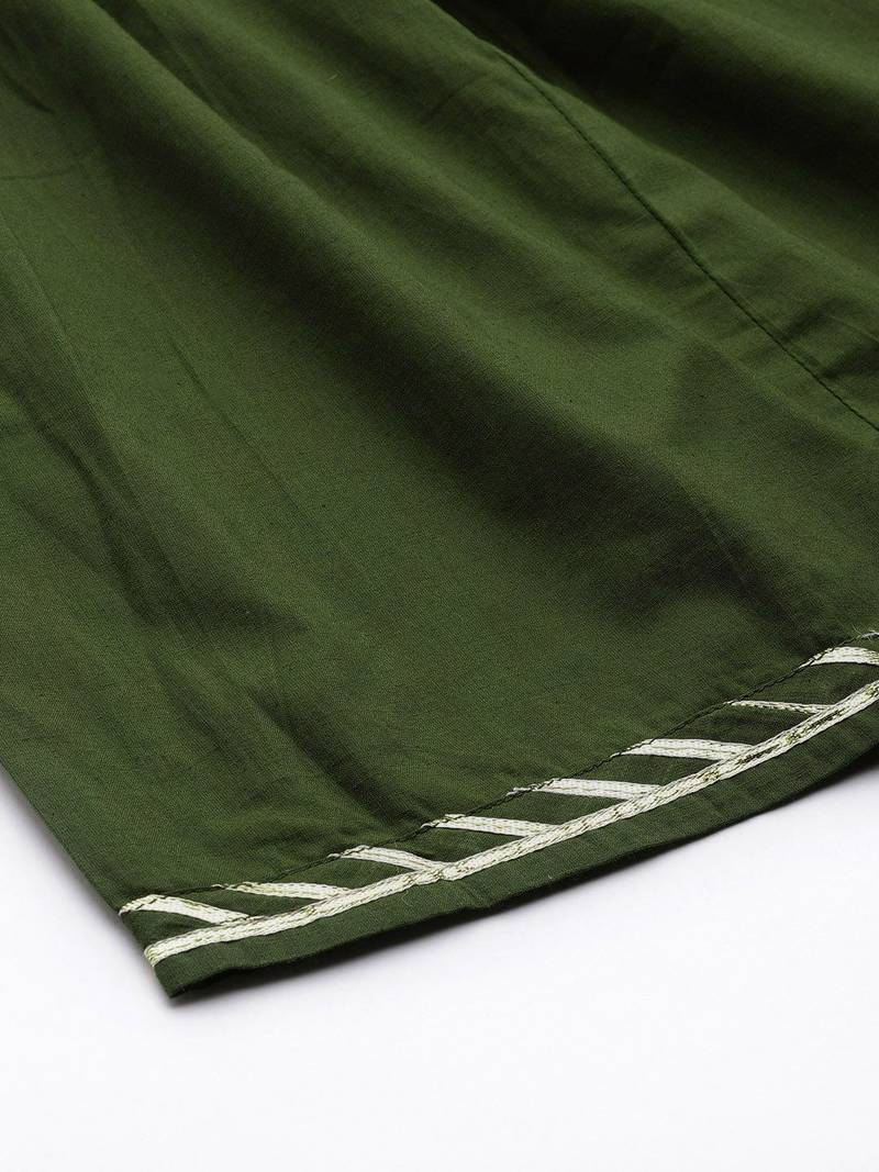 Women Green Bandhani Printed Thread Work Kurta with Sharara & With Dupatta