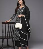 Women Black Floral Printed Kurta with Trousers & With Dupatta