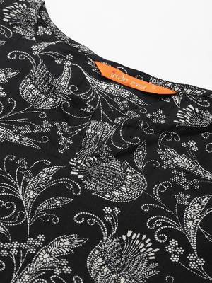 Women Black Floral Printed Kurta with Trousers & With Dupatta 2