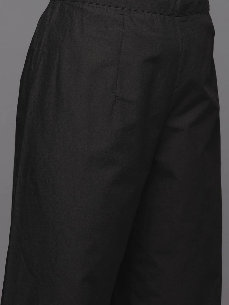 Women Black Floral Printed Kurta with Trousers & With Dupatta