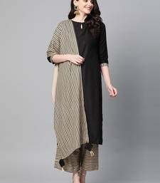 Women Black & Cream Printed Cotton Blend Kurta Set