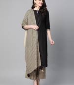 Women Black & Cream Printed Cotton Blend Kurta Set