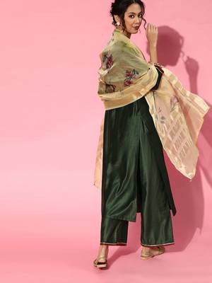 Green Silk Blend Calf Length Kurta Set 5
