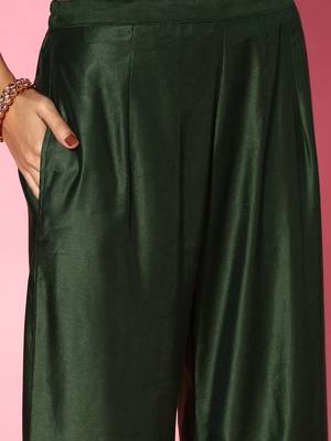 Green Silk Blend Calf Length Kurta Set 6