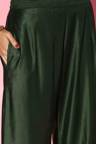 Green Silk Blend Calf Length Kurta Set