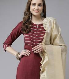 Maroon & Gold Yoke Design Gotta Patti Straight Kurta with Trousers & With Dupatta