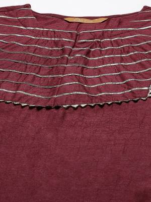 Maroon & Gold Yoke Design Gotta Patti Straight Kurta with Trousers & With Dupatta 3