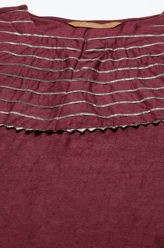 Maroon & Gold Yoke Design Gotta Patti Straight Kurta with Trousers & With Dupatta