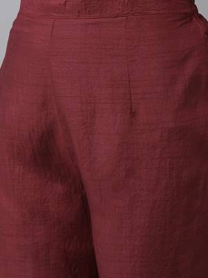 Maroon & Gold Yoke Design Gotta Patti Straight Kurta with Trousers & With Dupatta 4