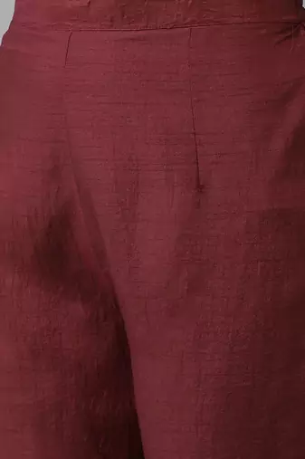 Maroon & Gold Yoke Design Gotta Patti Straight Kurta with Trousers & With Dupatta