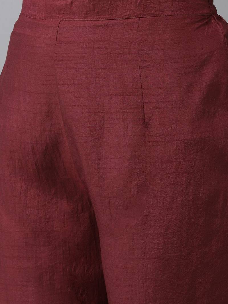 Maroon & Gold Yoke Design Gotta Patti Straight Kurta with Trousers & With Dupatta