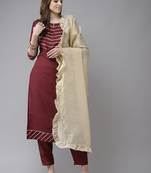 Maroon & Gold Yoke Design Gotta Patti Straight Kurta with Trousers & With Dupatta