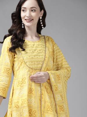 Women Yellow Ethnic Motifs Printed Regular Kurta with Trousers & With Dupatta 2