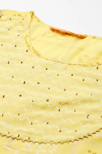 Women Yellow Ethnic Motifs Printed Regular Kurta with Trousers & With Dupatta