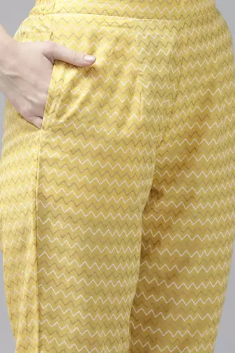 Women Yellow Ethnic Motifs Printed Regular Kurta with Trousers & With Dupatta