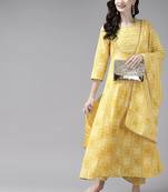Women Yellow Ethnic Motifs Printed Regular Kurta with Trousers & With Dupatta