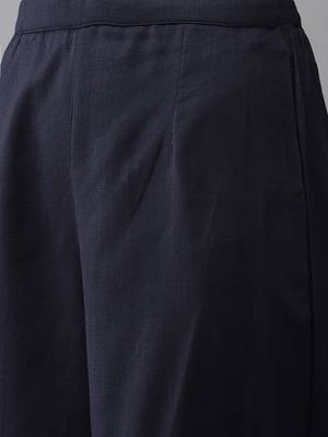 Women Navy Blue Yoke Design Regular Patchwork Pure Cotton Kurta with Palazzos & With Dupatta 4