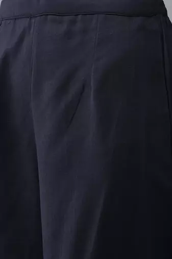Women Navy Blue Yoke Design Regular Patchwork Pure Cotton Kurta with Palazzos & With Dupatta