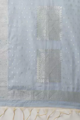 Women Navy Blue Yoke Design Regular Patchwork Pure Cotton Kurta with Palazzos & With Dupatta