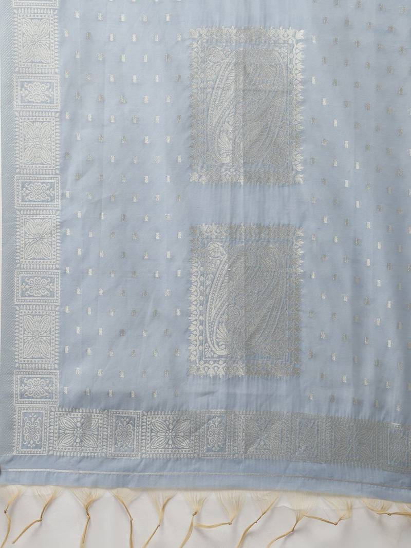 Women Navy Blue Yoke Design Regular Patchwork Pure Cotton Kurta with Palazzos & With Dupatta