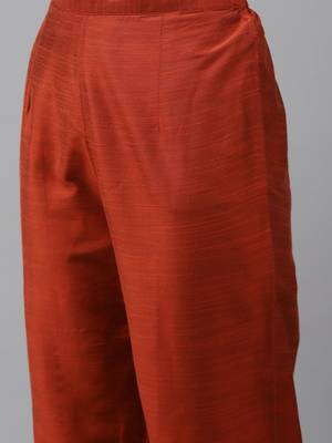 Women Orange Floral Embroidered Regular Chanderi Silk Kurta with Palazzos 4