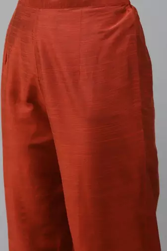 Women Orange Floral Embroidered Regular Chanderi Silk Kurta with Palazzos