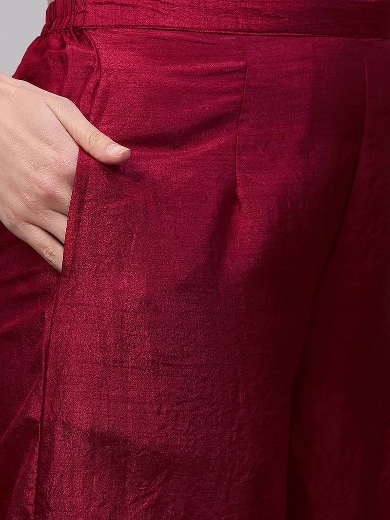 Women Burgundy Yoke Design Kurta with Trousers & With Dupatta