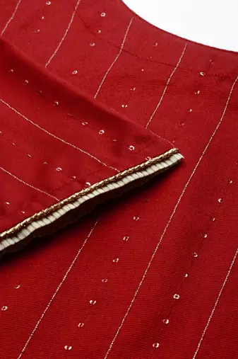 Women Maroon & Beige Striped Sequinned Kurta with Palazzos & Dupatta