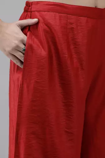 Women Maroon & Beige Striped Sequinned Kurta with Palazzos & Dupatta