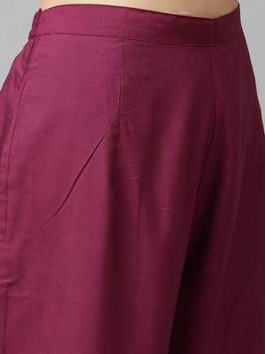 Women Magenta & Beige Striped Kurta with Palazzos & Dupatta 3