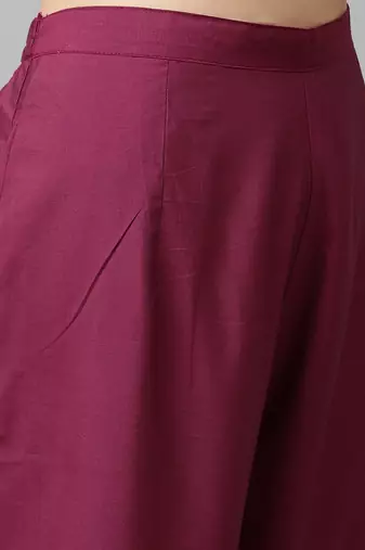 Women Magenta & Beige Striped Kurta with Palazzos & Dupatta