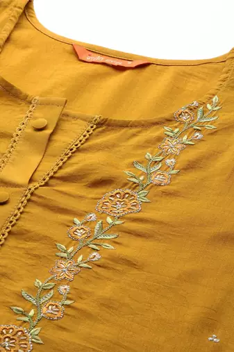 Floral Embroidered Thread Work Kurta with Trousers & Dupatta