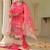 Rani Pink Ethnic Motifs Printed Zari Chandevri Cotton Kurta With Trousers & Dupatta Set