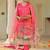 Rani Pink Ethnic Motifs Printed Zari Chandevri Cotton Kurta With Trousers & Dupatta Set