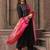 Black Red Yoke Design Chanderi Cotton A-Line Kurta with Palazzos & Dupatta Set