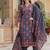 Blue Ethnic Motifs Printed Pleated Cotton Kurta Trouser Set With Dupatta