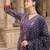 Blue Ethnic Motifs Printed Pleated Cotton Kurta Trouser Set With Dupatta