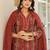 Maroon Ethnic Motifs Printed Pleated Cotton  Kurta Trouser Set With Dupatta