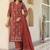Maroon Ethnic Motifs Printed Pleated Cotton  Kurta Trouser Set With Dupatta