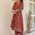 Maroon Ethnic Motifs Printed Pleated Cotton  Kurta Trouser Set With Dupatta