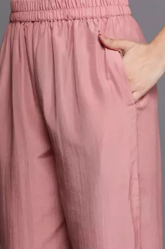 Peach Ethnic Motifs Floral Embroidered Zari Straight Kurta with Trousers & Dupatta