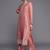 Peach Ethnic Motifs Floral Embroidered Zari Straight Kurta with Trousers & Dupatta
