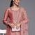 Peach Ethnic Motifs Floral Embroidered Zari Straight Kurta with Trousers & Dupatta