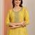 Yellow Ethnic Motifs Floral Embroidered Zari Straight Kurta with Trousers & Dupatta