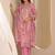 Pink Ethnic Motifs Floral Embroidered Zari Straight Kurta with Trousers & Dupatta
