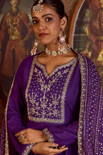Women Embroidered Empire Kurta with Trousers & With Dupatta