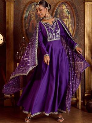 Women Embroidered Empire Kurta with Trousers & With Dupatta 4