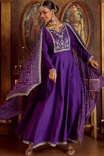 Women Embroidered Empire Kurta with Trousers & With Dupatta